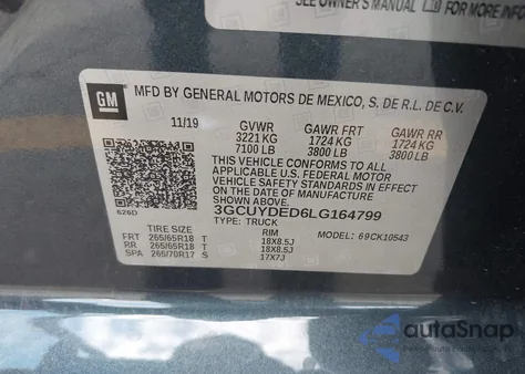 2020 Chevrolet Silverado 1500 4Wd Short Bed Lt из США, поврежденный, VIN 3GCUYDED6LG164799